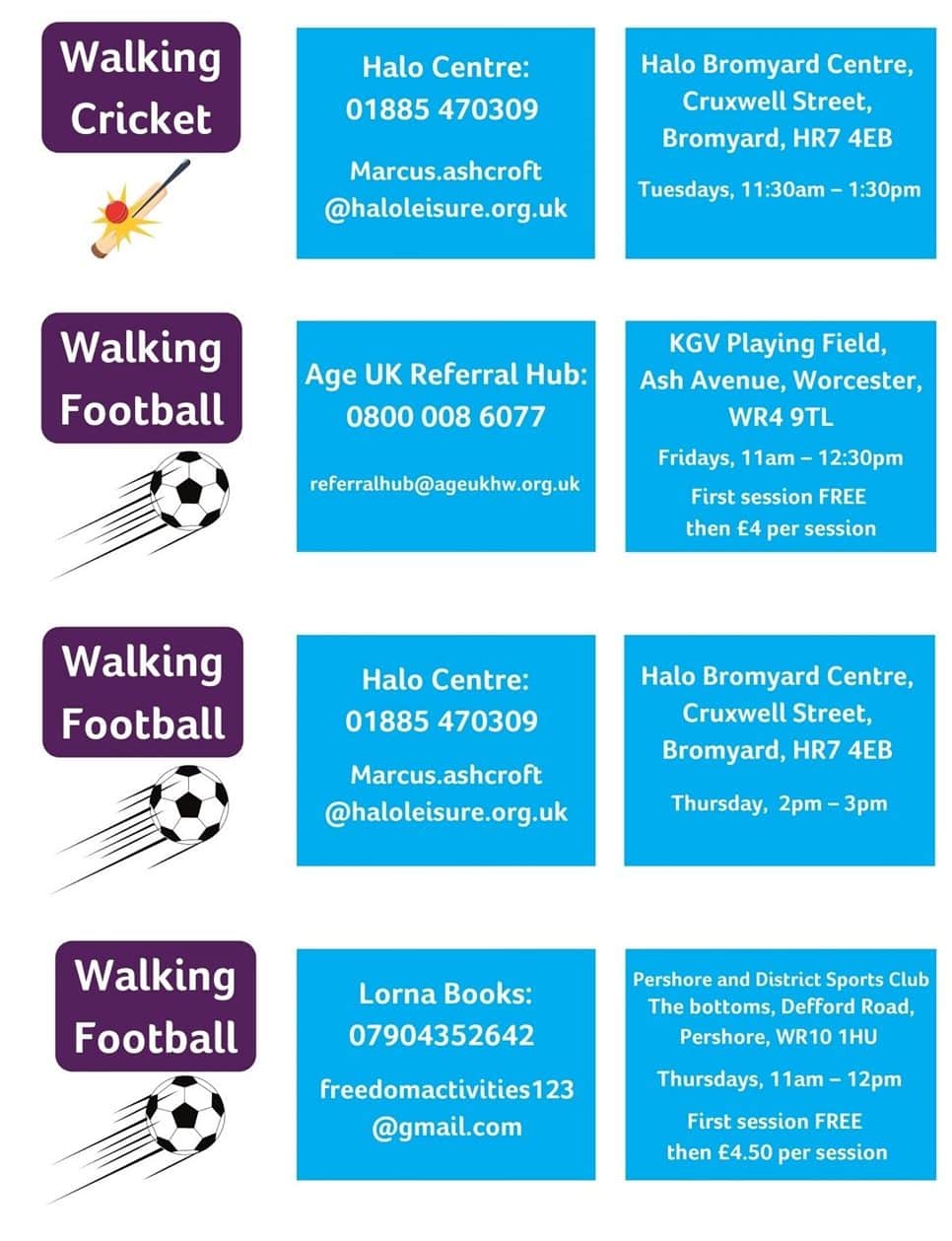 Age UK Herefordshire & Worcestershire Walking Sports Network - Walking Basketball, Walking Football, Walking Cricket