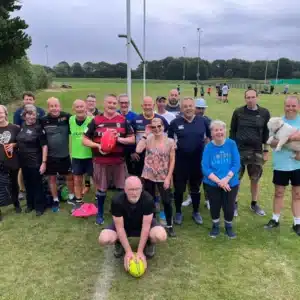 Walking Rugby for Over 50’s is back at Trafford MV for 2026 Sessions are FREE and are held each Wednesday evening at 6:30 PM under the floodlights at Trafford MV Rugby Club, M33 6LR. The game is played at a walking pace to suit the individual player, and a touch tackle is made so contact is LIMITED. Sessions are outdoor on grass, so suitable clothing is recommended. Studded boots are advisable, as is a weatherproof top/leggings if the weather is poor.